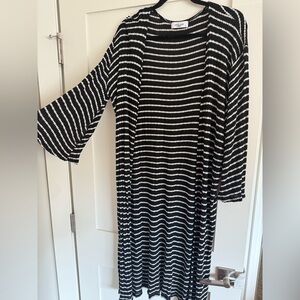 Carly Jean Los Angeles Black and White Striped Duster Cardigan
